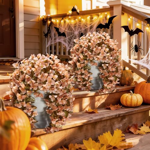 Bougainvillea Artificial Flowers Plants for Outdoors Outside Fall Autumn Decoration, 2 pcs Faux Silk Long Trailing Vines UV Resistant Look Real Brown Fake Flowers for Front Door Porch Planter Urn Yard - Image 3