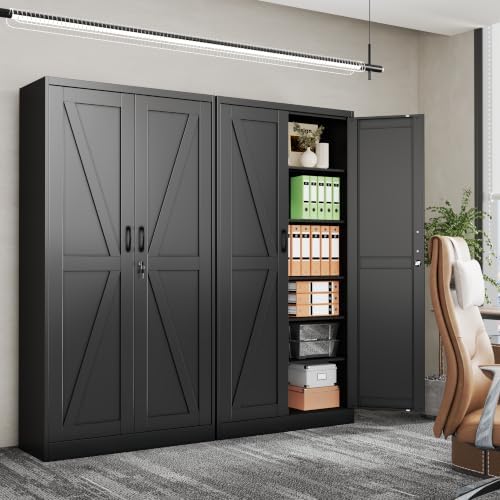 74" Metal Garage Storage Locker Cabinet with Wheels,Rolling Black Lockable Tool Cabinet with 2 Doors and 5 Adjustable Shelves, Steel Office File Cabinet for Home Office Warehouse Gym - Image 2