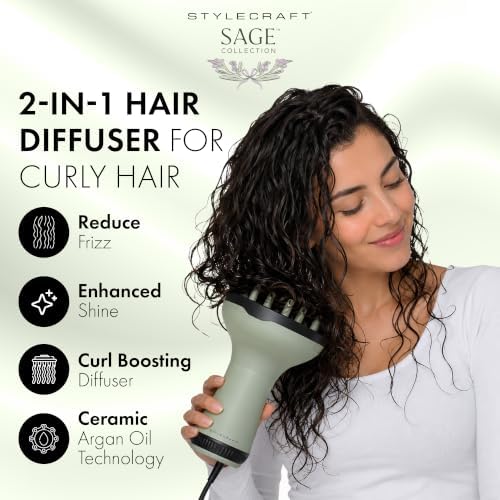 Stylecraft Sage 2-in-1 Diffuser Hair Dryer for Curly Hair & Defined Styling - Image 2