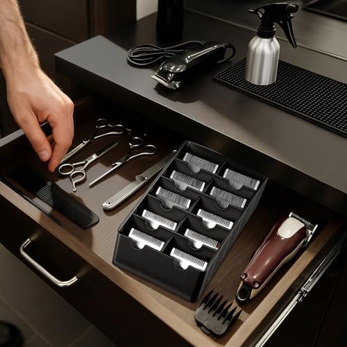 4 Pack Black Clipper Blade Holder 10 Slot Clipper Razor Blade Rack Storage Tray Caddy Grooming and Barber Holder Organizer Case and Stylist Station Accessories - Image 3