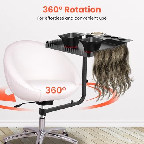 Tasalon Salon Hairstylist Tray, Metal Hair Extension Holder for Styling, Chair Mounted Hair Tray with 2 Magnetic Hair Dye Bowls, Professional Hair Color Tray for Hairstylist Station, Black - Image 5
