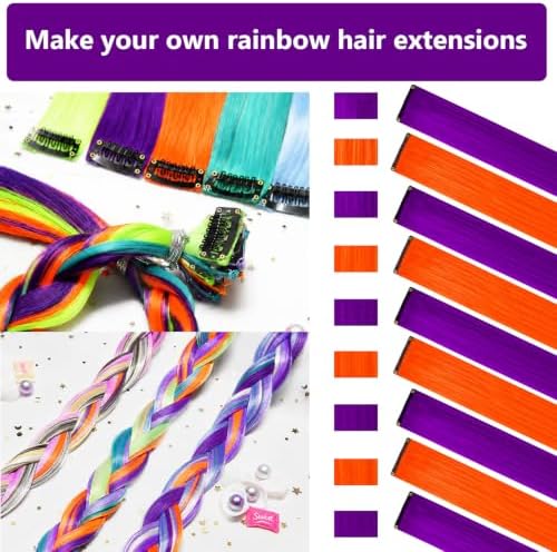 Colored Hair Extensions Clip in Purple and Orange Hairpiece 14 PCS - Image 2