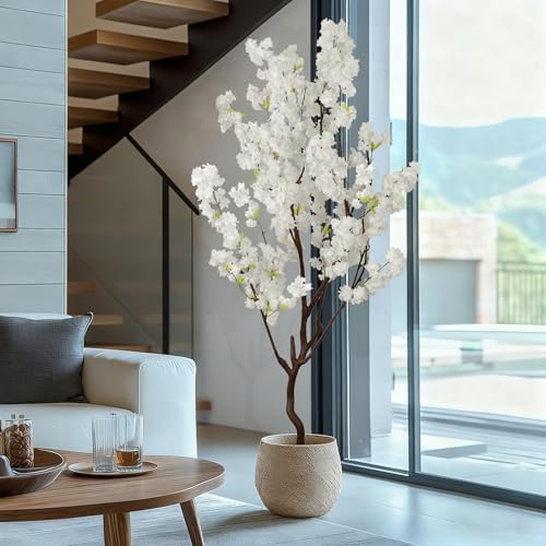 Faux White Cherry Blossom Tree 7ft(84in) Fake Cherry Sakura Plant - Image 2