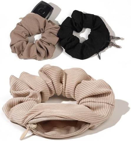 Pocket Scrunchies Hair Ties with Hidden Zipper Scrunchy Ponytail Holder - Image 7