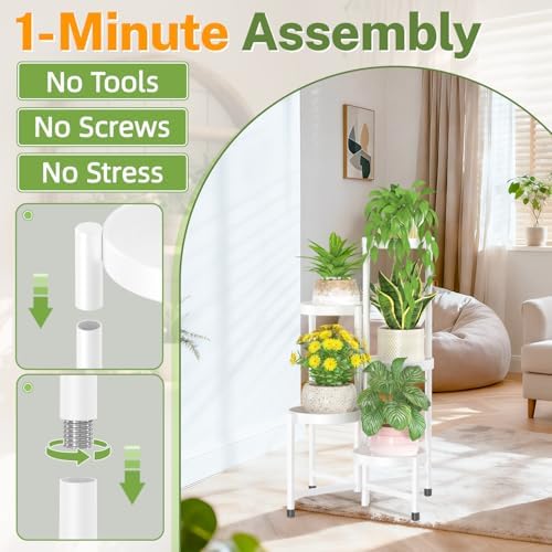 iDavosic.ly Plant Stand Indoor Outdoor, 5 Tier Metal Corner Shelf, White - Image 2