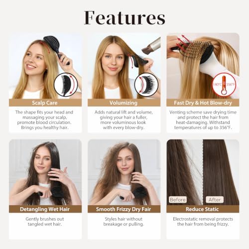 NuWay® DoubleC® Pro Professional Detangling Hair Brush – Patented Double Curve Scalp Care Brush for Gentle Detangling, Blow-Dry Styling & Wet or Dry Hair (Coal Black) - Image 3