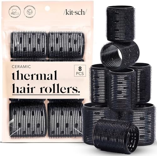 Kitsch Ceramic Hair Rollers for Women - Black, 8 Count (Pack of 1) by Kitsch