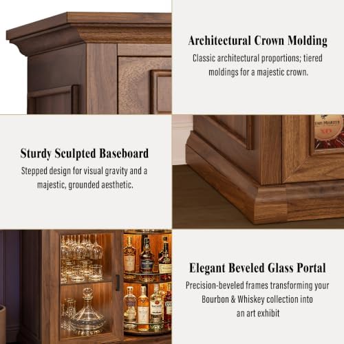 GDLF 60.2-Inch Home Bar Cabinet with Fridge Space, Warm Amber LED, Walnut - Image 5