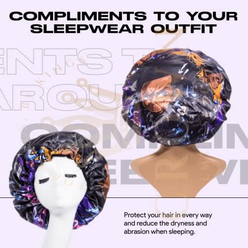 Anime Bonnet with Elastic Soft Band Adjustable Women and Men Silky Bonnets for Sleeping Comfortable Satin Fabric, Dark Huey - Image 5