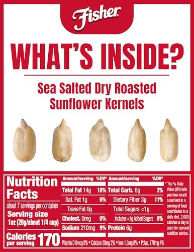Fisher Dry Roasted Sunflower Seeds Kernels with Sea Salt, 7.25 oz (Pack of 2), Sunflower Seeds to Eat, Gluten-Free, No Sugar Added, Crunchy Snacks for Adults, Perfect for Salads, Yogurt, & On-the-Go Snacking - Image 2