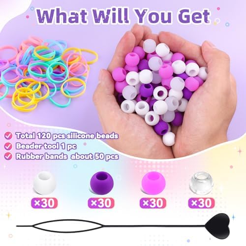 Tinkrstuff 120Pcs 14mm Purple Mix Large Silicone Hair Beads - Image 3