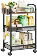 HapiRm 3 Tier Metal Rolling Cart- Utility Storage Cart with Locking Wheels by HapiRm