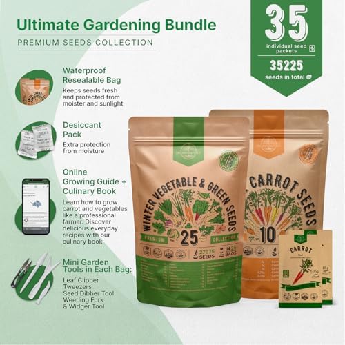 25 Winter Vegetable & Greens and 10 Carrot Seeds Variety Pack Bundle, 35,200+ Non-GMO Heirloom Garden Seeds for Planting Vegetables for Indoor & Outdoor Gardening - Image 2