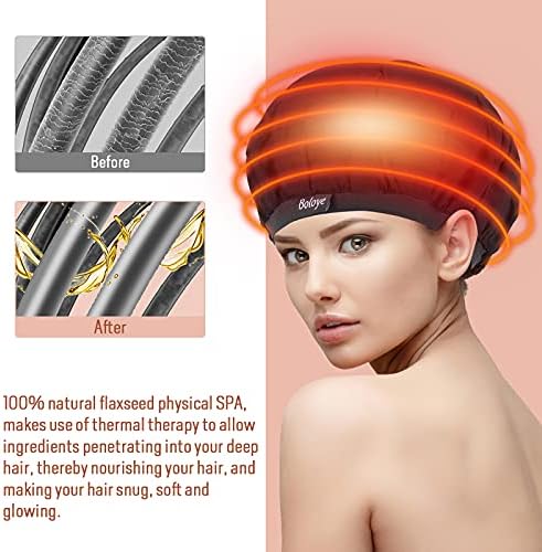 Flaxseed Deep Conditioning Heat Cap - Boloye Cordless 100% Safe Microwave Hot Cap for Natural Curly Textured Hair Care, Drying, Styling, Curling, Universal size (10 PCS One-time shower cap) (Black) - Image 4