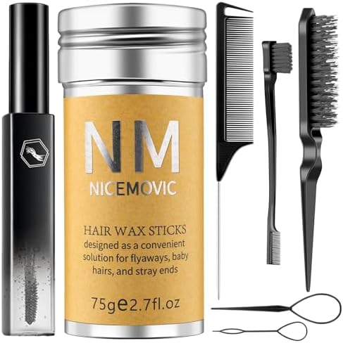 Slick Back Hair Brush Wax Stick Set for Flyaways Stocking Stuffers for Kids Women Christmas/Birthday Gifts Hair Accessories for Women Girl Teen Girls Trendy Stuff, Hair Styling Tools Baby Hairs Gel by NICEMOVIC