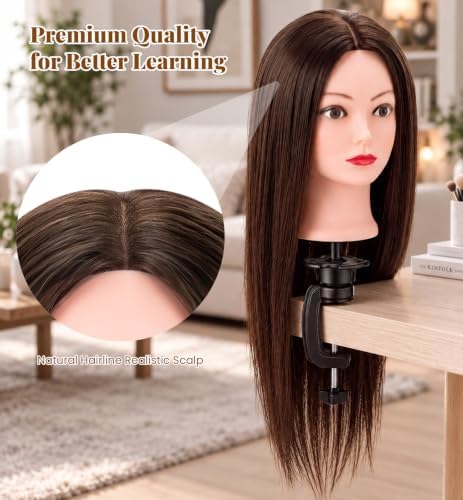22-Inch 100% Human Hair Mannequin Head with Tripod Stand for Hair Styling - Image 7