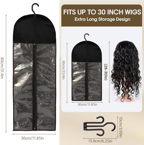 14Pcs Wig Storage Set with Hangers – 8 Small Bags for Hair Pieces +6 Extra Long for Full Wigs, Hair Extension Holder Organizer, Dust-Proof Anti-Tangle Wig Bags with Transparent Window for Home Travel - Image 5