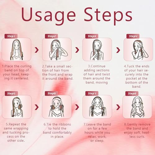 Curling Tie New Hair Curlers to Sleep in, Heatless Curls Overnight Headband, Soft Ribbon Wrap for Long Hair, Perfect Natural Curls Bouncy Curls Hairstyle Hair Suitable for All Hairs Types(Red) - Image 4