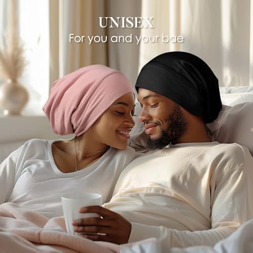 LULUSILK 100% Mulberry Silk Bonnet for Sleeping Women and Men, Black - Image 6