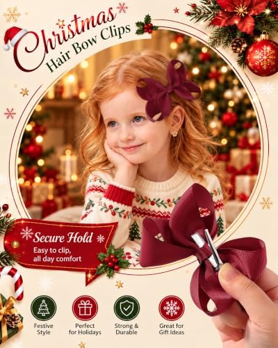 YHXX YLEN 10pcs Christmas Hair Bows for Girls, 4.5 Inch Toddler Bows Clips - Image 3