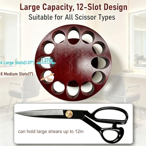 Rotating Hair Scissors Holder, Wooden Barber Scissors Storage Holder Salon Shears Holder Hair Stylist Scissors Container Hairdressing Tools - Image 3