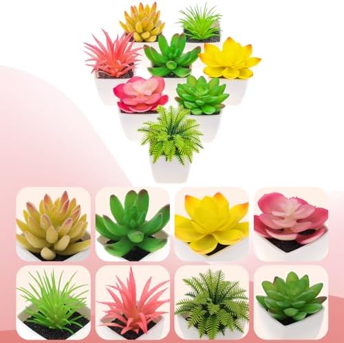 Woration 8Pcs Mini Artificial Succulent Plants Simulation in White Pots Small Fake Succulents Decoration for Bedroom Aesthetic Living Room Office Shelf - Image 4