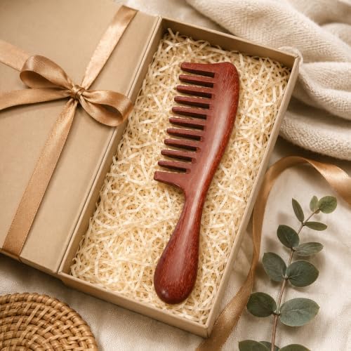 Louise Maelys Red Sandalwood Wide Tooth Comb For Curly Hair - Image 6