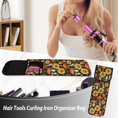 Thanksgiving Sunflowers Mushrooms Curling Iron Holder Heat Resistant Neoprene Curling Iron Cover Bag with Pocket Curling Iron Organizers and Storage for Hair Straightener, Curling Iron, Flat Iron - Image 5