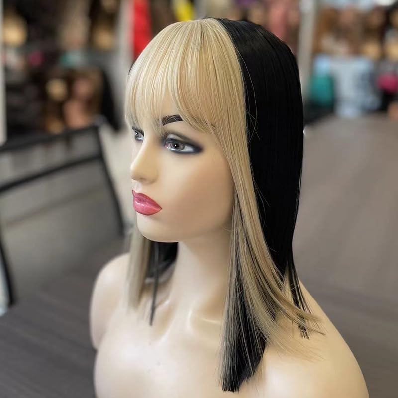 VAVANGA Hair Topper with Bangs 14" Honey Blonde to Black Ombre Color - Image 2