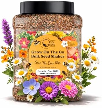 Wildflower Seed Mix 1LB Tub - Save The Bees Seed Mix, by GevaGrow | Bulk 300,000+ Seeds | Pollinator & Bee Attracting Flower Seeds Bulk for Planting in Pots & Outdoor Gardens | 1 Pound Tub by GevaGrow