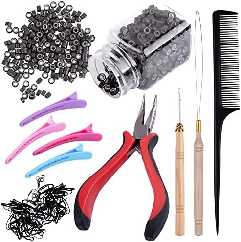Duufin Hair Extension Kit 500 Pcs Dark Brown Hair Extension Beads With Tool by Duufin