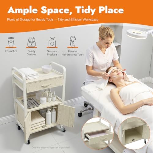 Beauty Salon Storage Trolley Cart, 2 Tiers Shelving Rolling Salon Storage Cabinet with Wheels & Drawer, Salon Storage Cart Beauty Organizer for Beauty Salons Barber Shops Home Offices Spas Etc - Image 4