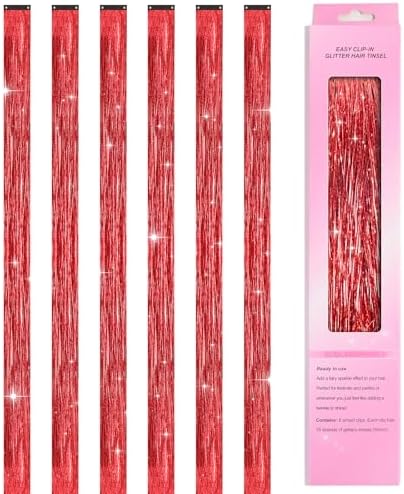 Leuceiy Hair Tinsel Clip in,Hair Accessories Tinsel Hair Extensions for Girls Pack of 6 Pcs 20 Inch,Fairy Hair Tinsel Kit,Heat Resistant New Years Festival Party by HOME