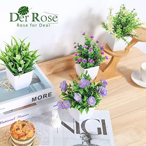Der Rose 4 Pack Small Fake Plants with Flowers, Spring Home Bathroom Decor - Image 5