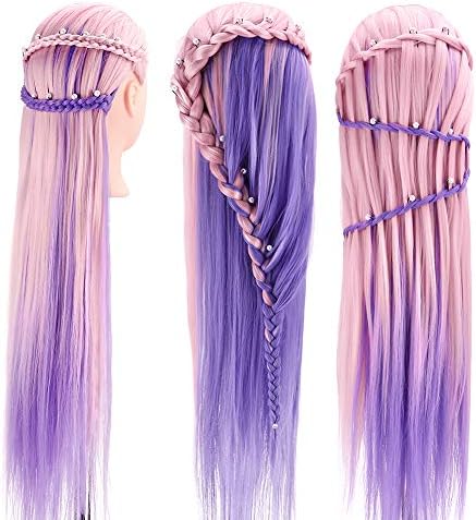 29'' Hair Mannequin Styling Head Pink Purple Doll Head for Hair Styling - Image 6