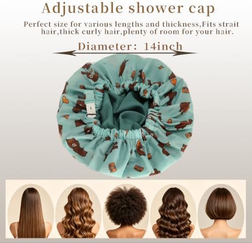Genergy 2Pcs Satin Lined Large Shower Cap for Women Set with Bag & Scrunchy - Image 2