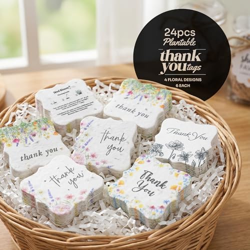 24 Plantable Square Thank You Tags, 4 Floral Designs - Image 2