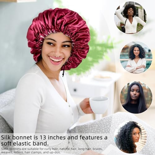 Edoneery Satin Bonnet for Sleeping Women, Double Layer Adjustable Sleep Cap - Image 4