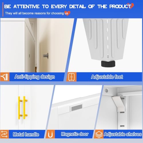 GAIOUS 79'' Metal Pantry Storage Cabinet with 4 Door and Adjustable Shelves - Image 7