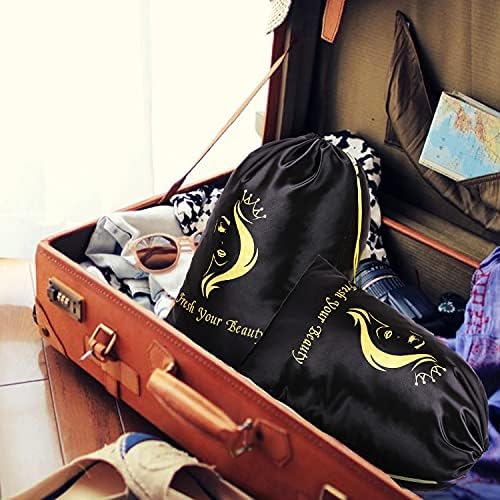 2PCS Satin Storage Pouches for Multiple Hair Pieces Soft Silky Drawstring Organizers for Extensions, Bundles, Styling Tools, Business Gift Containers (Black) - Image 6