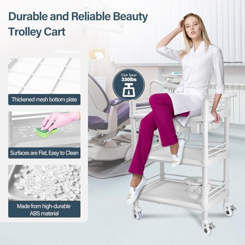 Beauty Salon Trolley Cart, Esthetician Cart with Wheels & Bucket and 2 Big Drawer, 3 Tier Heavy Duty SPA, Load 330lbs, 360° Rotate Silent Wheels for Beauty Salon SPA Hospital Office Lab - Image 4