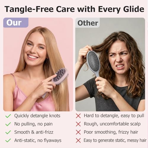 Detangler Brush, 2-in-1 Detangling Hair Brush for Women Men - Scalp Scrubber Massager for Hair Growth, Curly Hair Brush for All Hair Types, Wet & Dry Use, Soft Silicone Styling Brush - Image 3