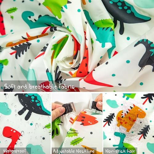 Gealaek Kids Haircut Cape and Neck Duster Brush Set with Dinosaur Pattern Kids Barber Cape 55x40 Inches for Boys & Girls Salon Cape Kit (White) - Image 7