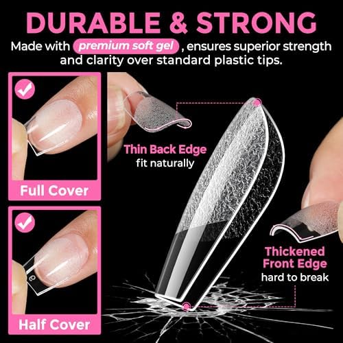 UNA GELLA Extra Short Coffin Nail Tips, 216pcs in 12 Szies Soft Gel Tips - Image 5