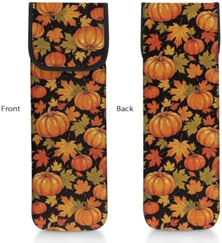 Yellow Thanksgiving Pumpkin Curling Iron Holder Heat Resistant Neoprene Curling Iron Cover Bag with Pocket Curling Iron Organizers and Storage for Hair Straightener, Curling Iron, Flat Iron - Image 3