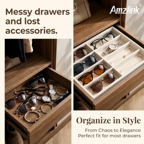 Amzlink® Sunglass Organizer Tray, 8 Slot Velvet Glasses Holder for Eyeglasses, Sunglasses, Jewelry & Watch Display, Men's/Women's Drawer Dresser Vanity Nightstand Storage, Beige - Image 4