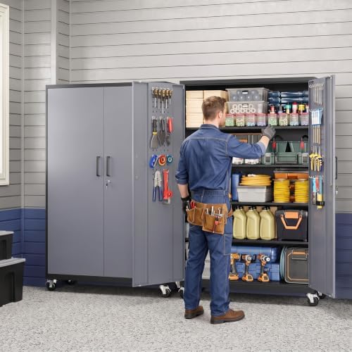 Yizosh Wide&Deep Metal Garage Storage Cabinet,71" Gray Black Tools Cabinets - Image 2