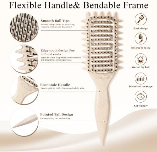 Curl Defining Brush for Curly Hair, Vented Detangling Hair Brush for Wet and Dry Styling, Curved Brush for Shaping and Smoothing Curl Clumps, Lightweight Hair Brush （Beige） - Image 2
