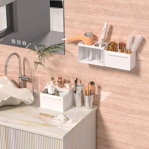 Scalloped 2 Cup Box Acrylic Hair Tool Organizer Wall Mount, Bathroom - Image 4