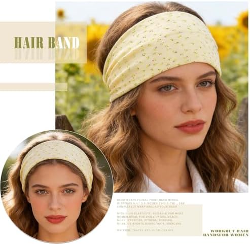 Olbye Wide Boho Headbands Floral Stretch Head Wraps Turban Knotted Yoga Hairbands Workout Hair Accessories for Women 4Pcs (Casual, 9.4 * 5.9'') - Image 4